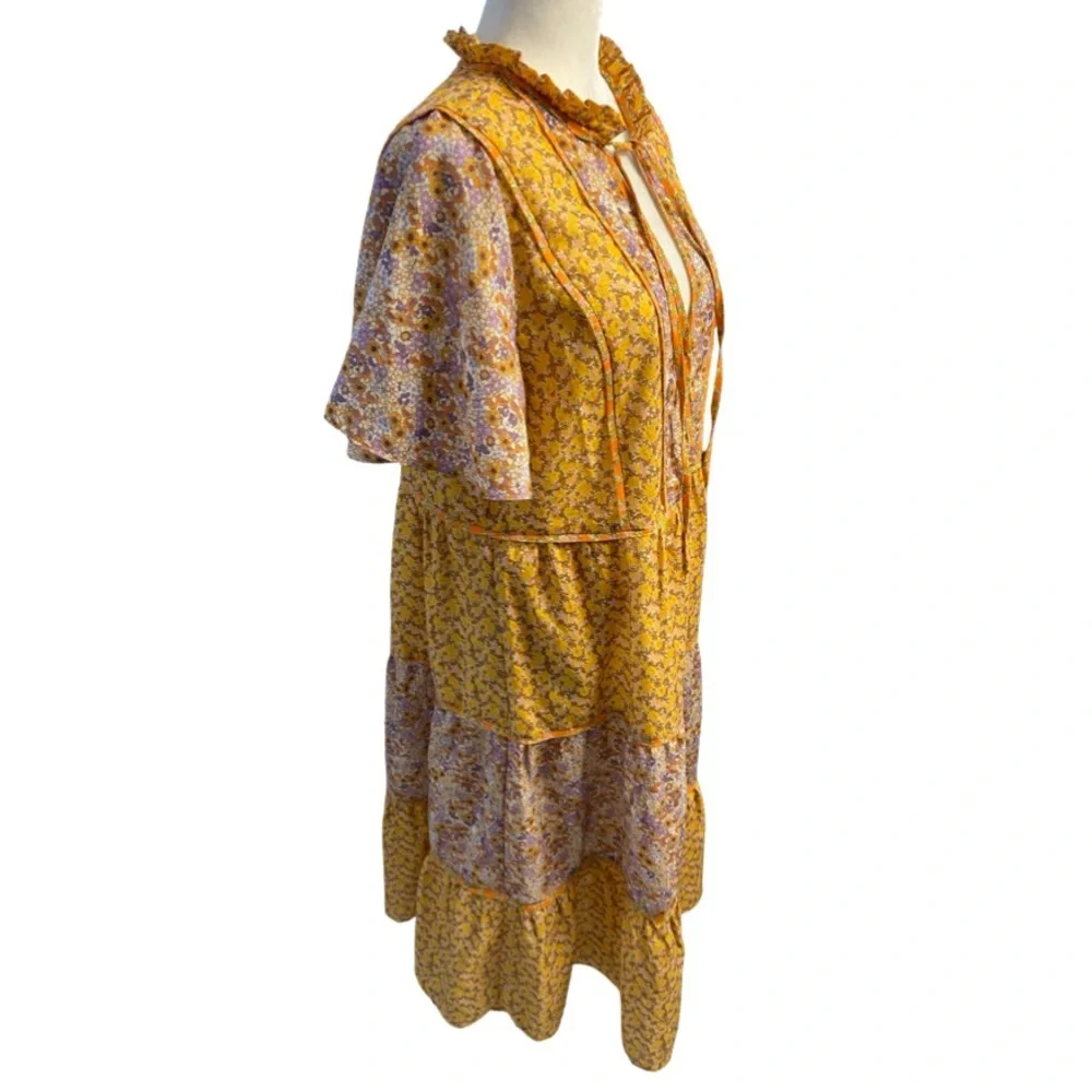 Lollys Laundry Godwin Floral Midi Dress Yellow Multicolor Size Large Pit 21 - Picture 6 of 17